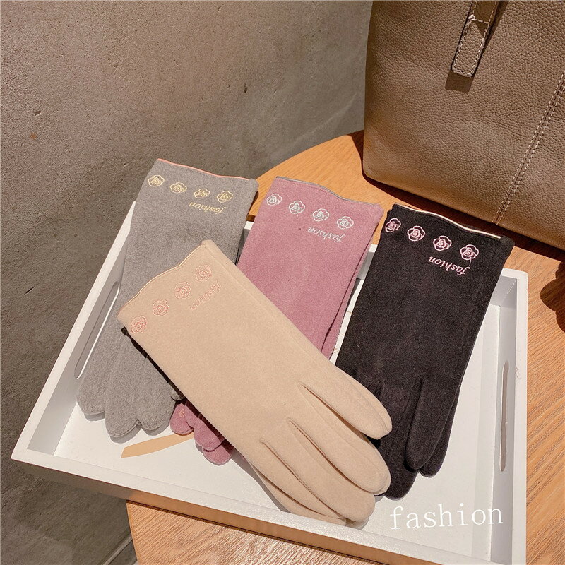 手袋 5本指 花刺繍 あったか レディース 韓国 ファッション 雑貨 かわいい おしゃれ 北欧 送料無料 [K] (T)