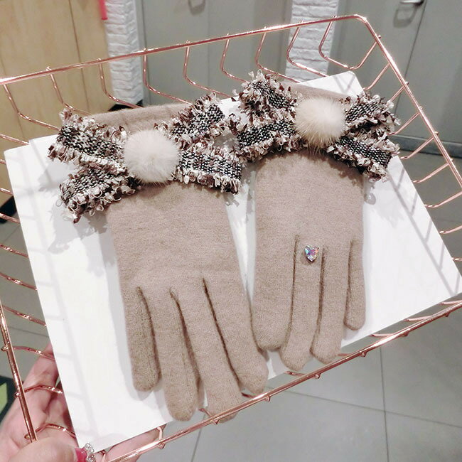 手袋 5本指 リボン ミンクファー あったか レディース 韓国 ファッション 雑貨 かわいい おしゃれ 北欧 送料無料 [K] (T)