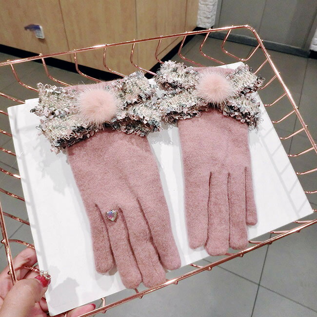 手袋 5本指 リボン ミンクファー あったか レディース 韓国 ファッション 雑貨 かわいい おしゃれ 北欧 送料無料 [K] (T)