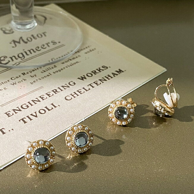 Cubic Zirconia - パール925シルバーポストビンテージピアス・イヤリング (T)