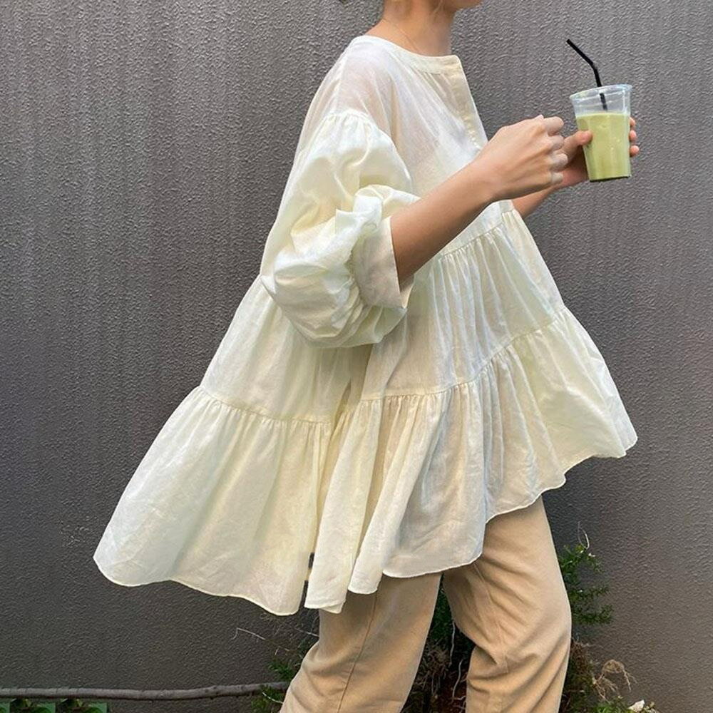 ボタンブラウス レディース 可愛い ゆったり オシャレ 韓国 ファッション 雑貨 かわいい おしゃれ 北欧 送料無料 [K] (T)