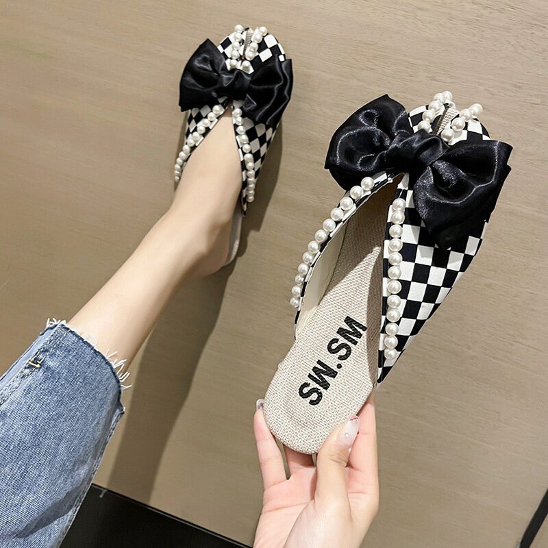 スリッパ サンダル パール リボン レディース 韓国 ファッション 雑貨 かわいい おしゃれ 北欧 送料無料 [K] (T)
