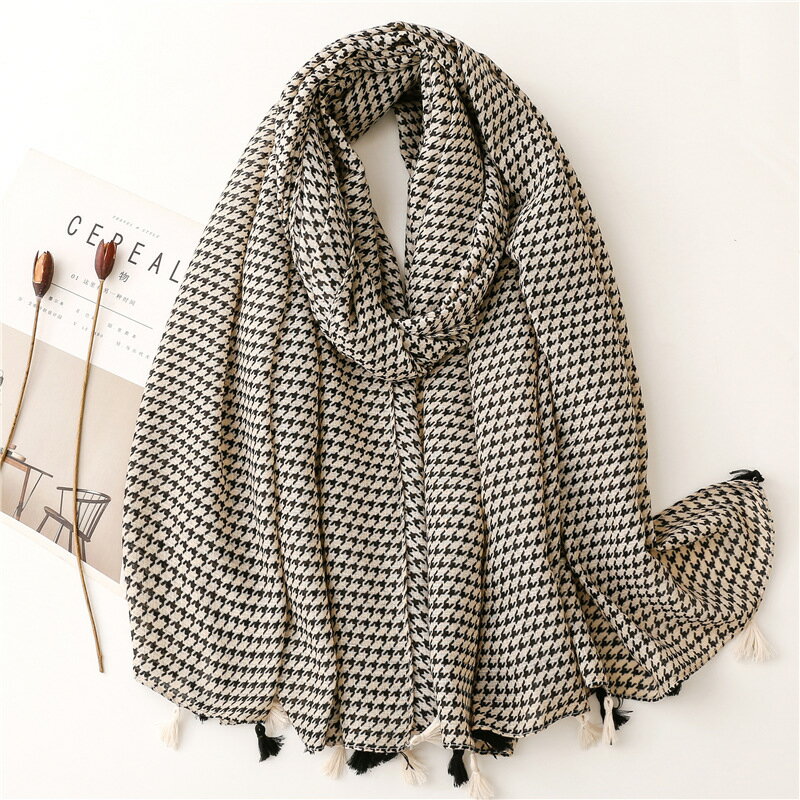 ストール レディース 千鳥柄 タッセル CM 韓国 ファッション 雑貨 かわいい おしゃれ 北欧 送料無料 [K] (T)