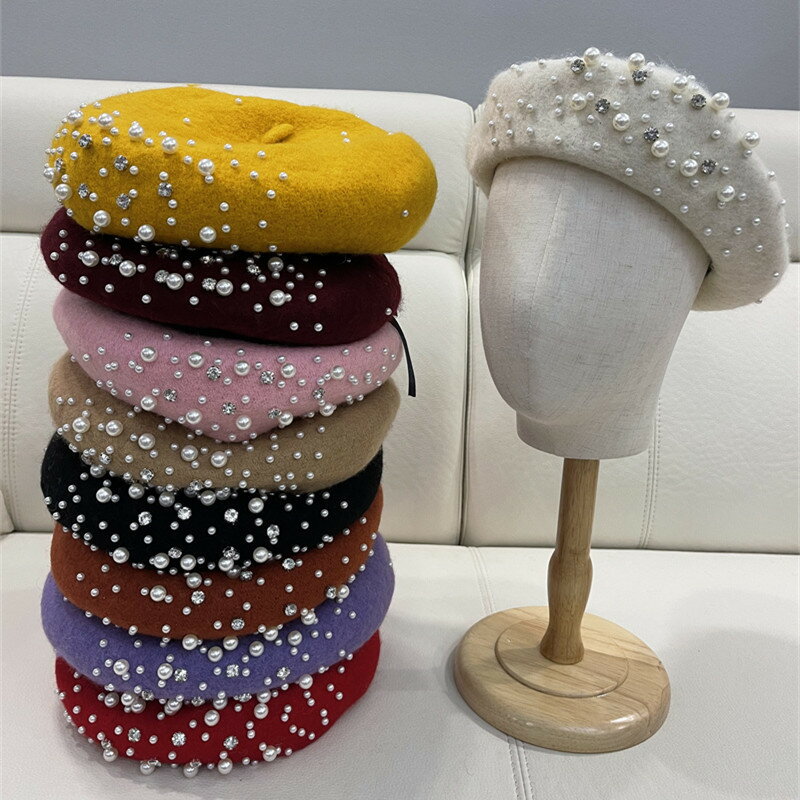 帽子 ベレー帽 パール ストーン レディース ファッション 韓国ファッション オシャレ[K](T)