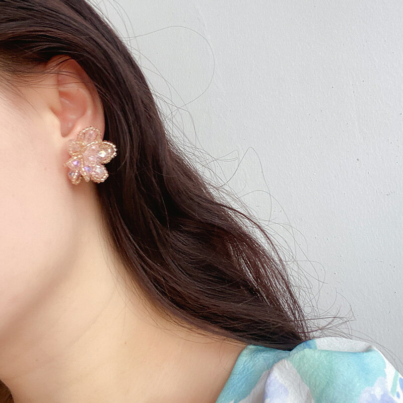 ビーズ花デザインピアス (T)(4.0)