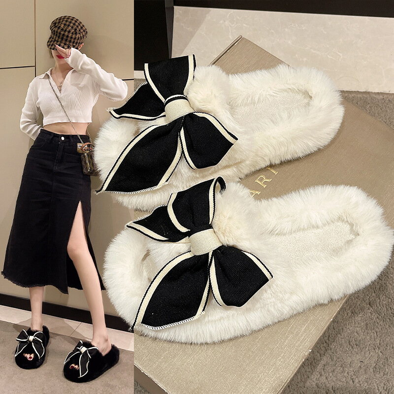 スリッパ ファーサンダル ルームシューズ レディース ファッション リボン デザイン[K](T)