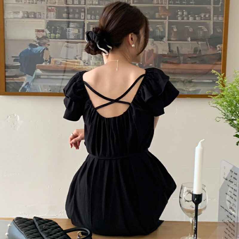 フリルワンピース　春夏　レディース　韓国ファッション (T)