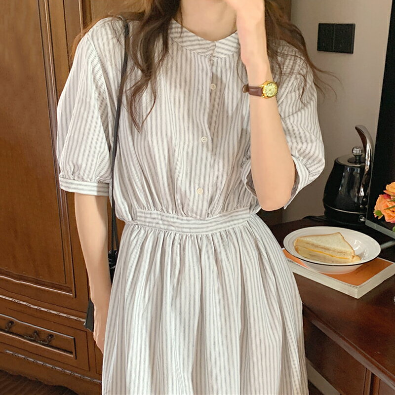 春夏レディースストライプ柄ワンピース (T)