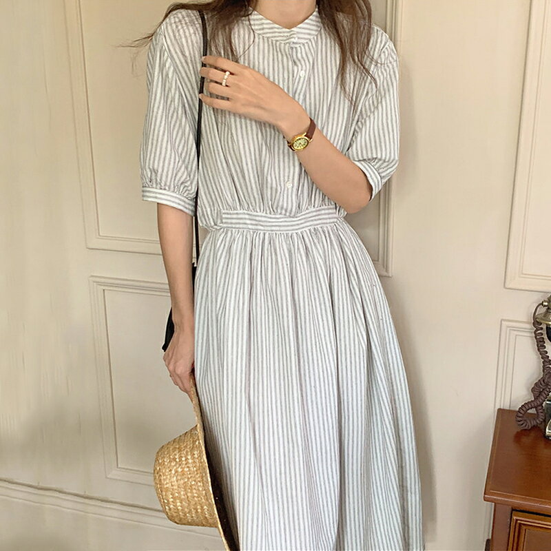 春夏レディースストライプ柄ワンピース (T)