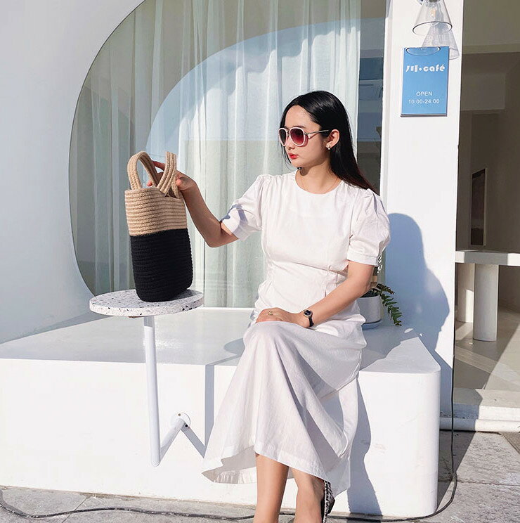 カゴバッグ ハンドバッグ 段だら 大容量 クサ編み (T)