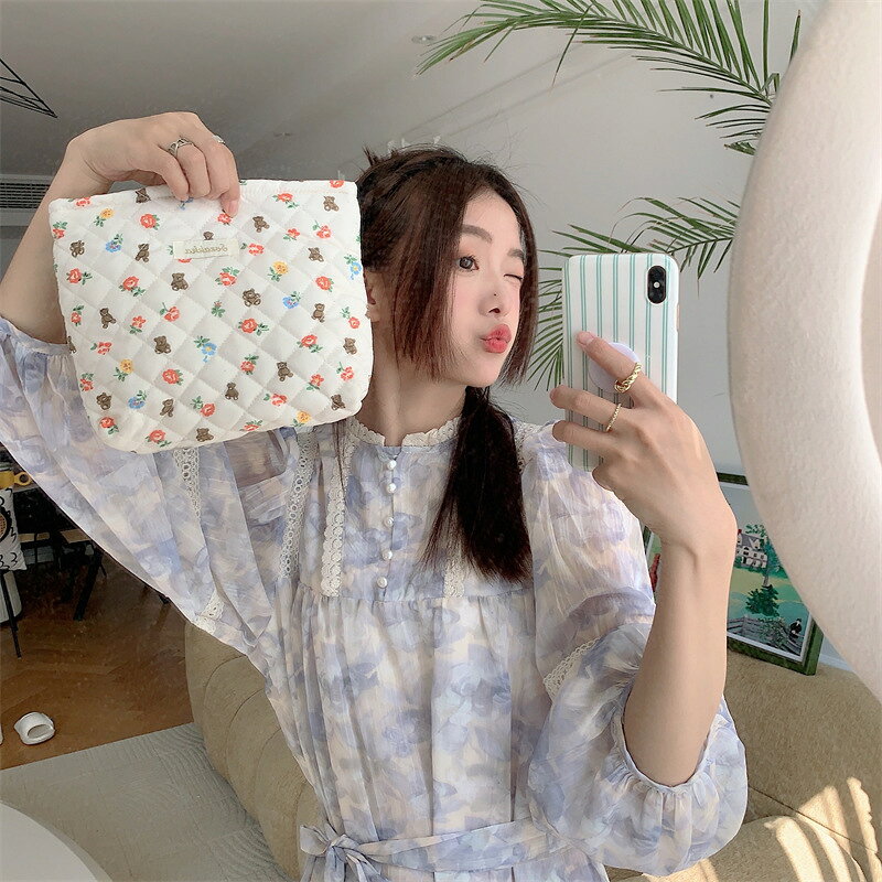 収納バッグ ポーチ ズックバッグ デザイン 春夏 レディース クマ サクランボ (T)