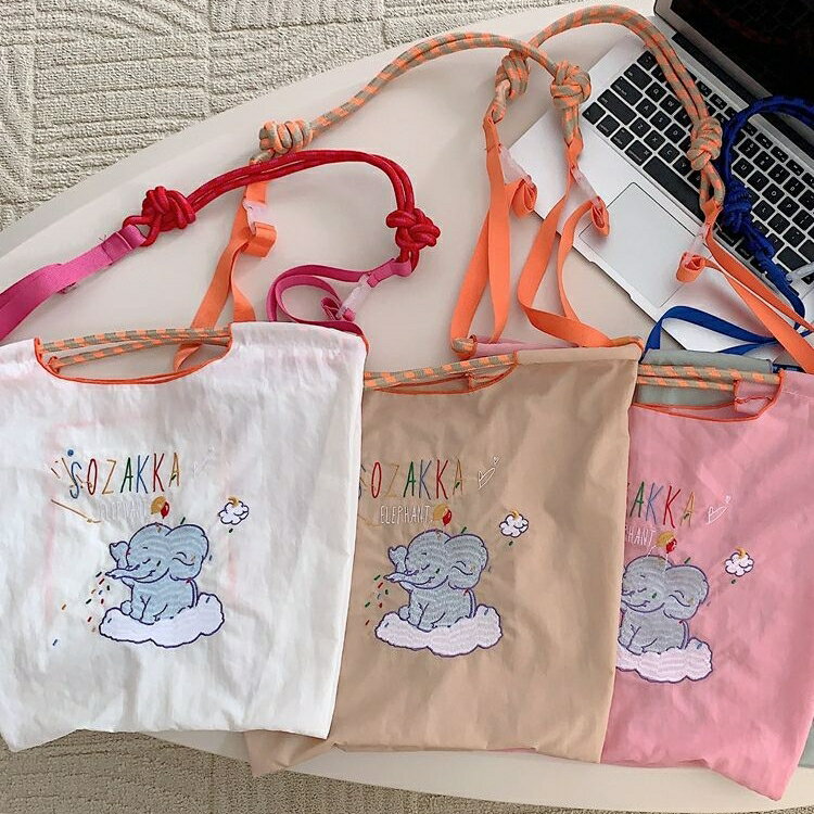 エコバッグ　象　刺繍　かわいい (T)