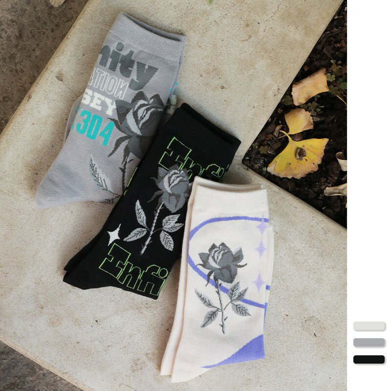 レディースコットンソックス　バラデザイン (T)