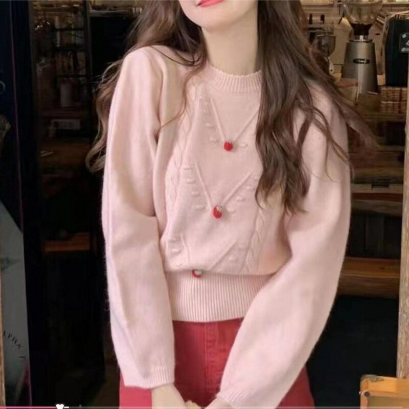 イチゴ柄ニットトップス (T)