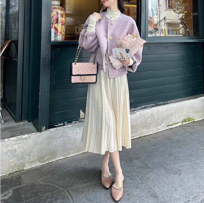 ニットスカート　ロングスカート　バイカラー (T)