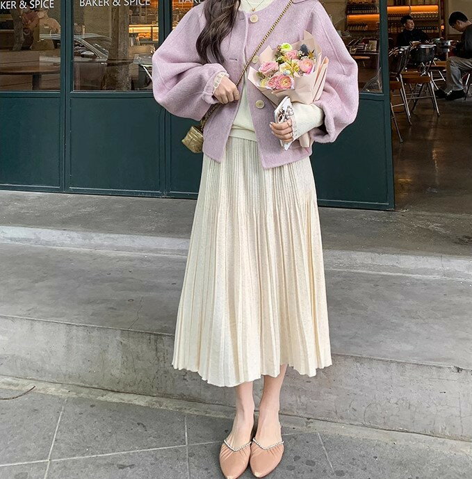 ニットスカート　ロングスカート　バイカラー (T)