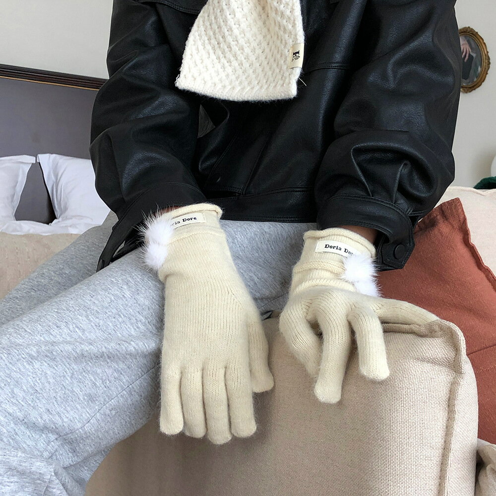 ポンポン付きレディース手袋 (T)