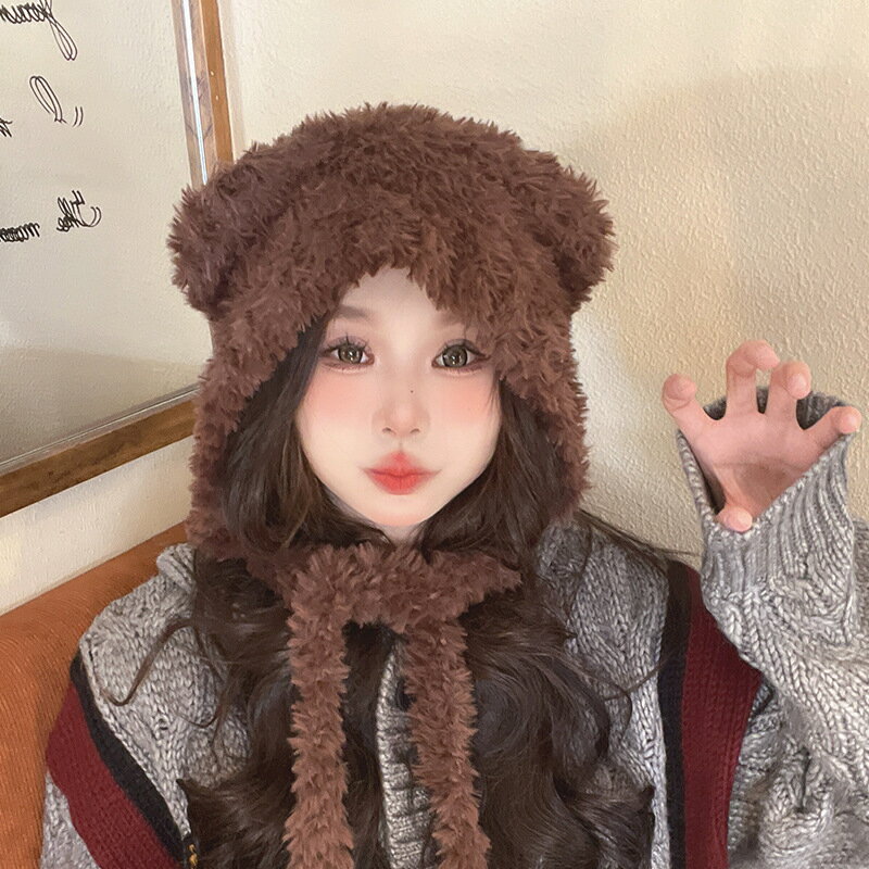 クマ耳ニットキャップ リボン付き (T)