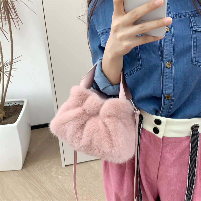 ファーバッグ ハンドバッグ ショルダーバッグ (T)