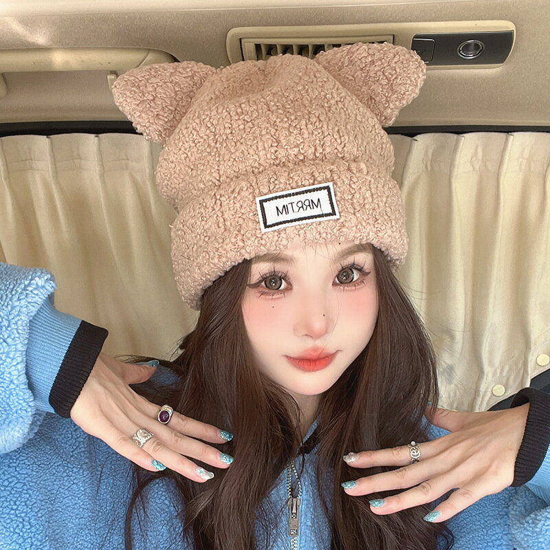 猫耳ニットキャップ　リボン付き (T)