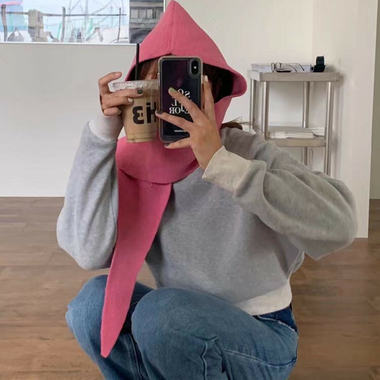 レディースニットキャップ　バラクラバフードウォーマー (T)