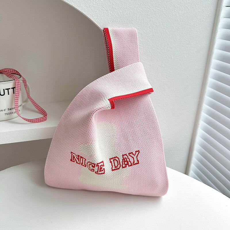 ハンドバッグ　ニットバッグ　デザイン　韓国ファッション　レディース　兎 (T)