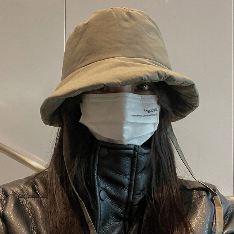 ダウン風バケットハット　リボン付き (T)