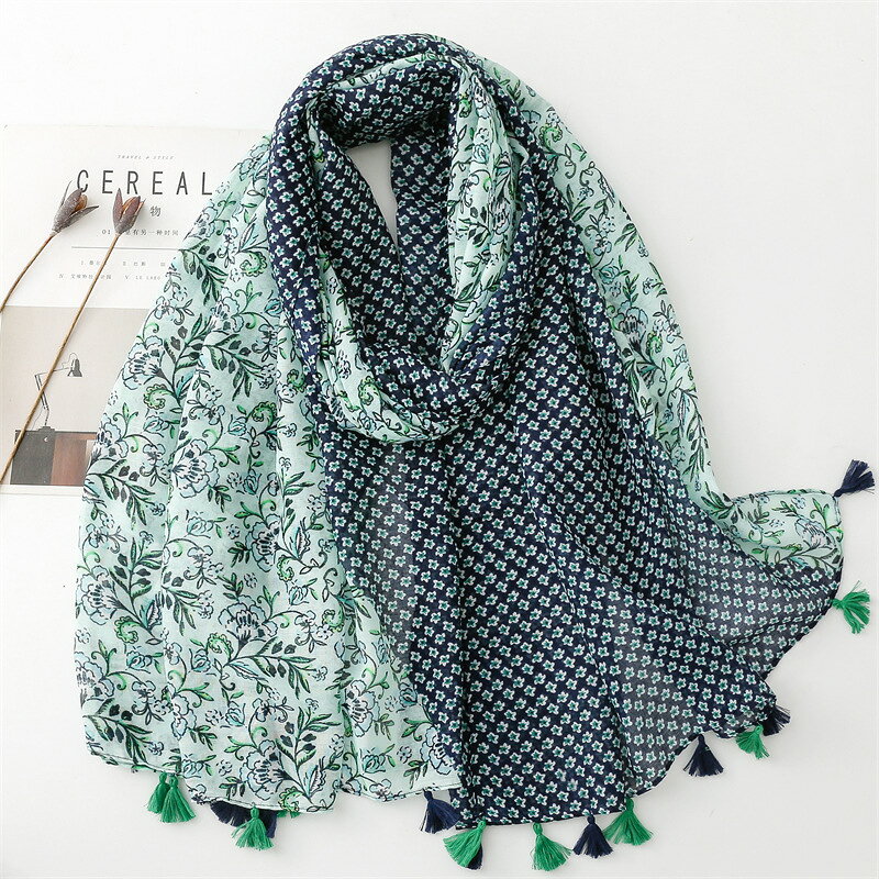 For Women - タッセル付き花柄ストール (T)