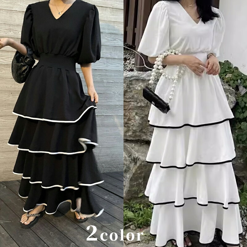 このVネックワンピースは、韓国ファッションのトレンドを取り入れたデザインで、ゆったりとしたシルエットが魅力です。ホワイトとブラックの2色展開で、どちらもスタイリッシュに着こなせます。デイリーユースから特別な日まで幅広く活躍するアイテムです。