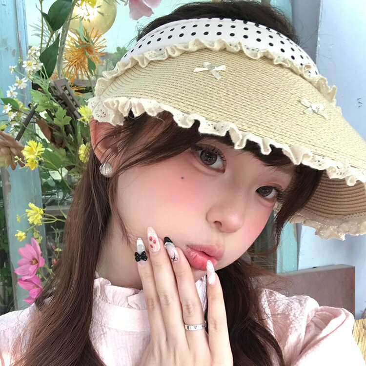 サンバイザー　軽量　UVカット　春夏　レディース　韓国ファッション　バレエコア　リボン (T)