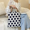 バンブー持ち手トートバッグ 帆布バッグ ドット柄 (T)