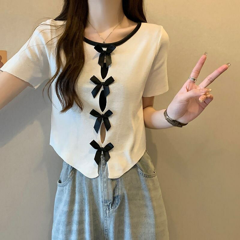 ショート丈リボンTシャツ (T)