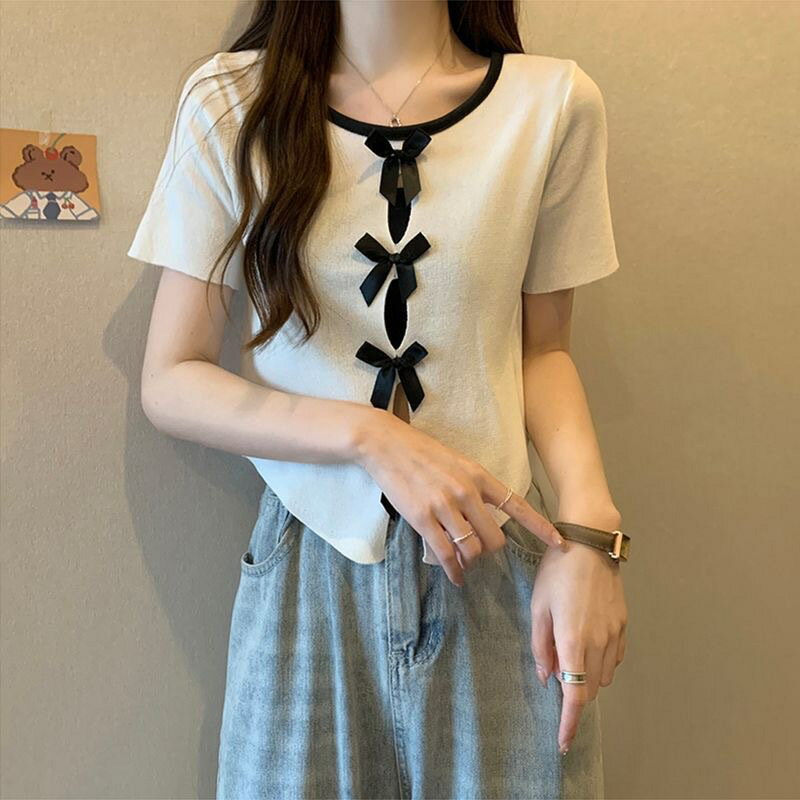 ショート丈リボンTシャツ (T)
