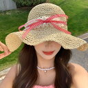 麦わら帽子 UVカット 春夏 レディース 韓国ファッション オシャレ ストロー リボン (T)