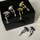 リボンデザイン金属風ピアス (T)(4)
