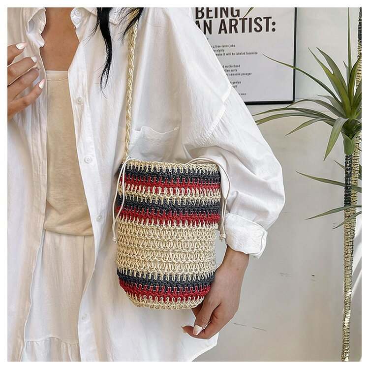 ショルダーバッグ かごバッグ 春夏 韓国ファッション ボーダー柄 (T)