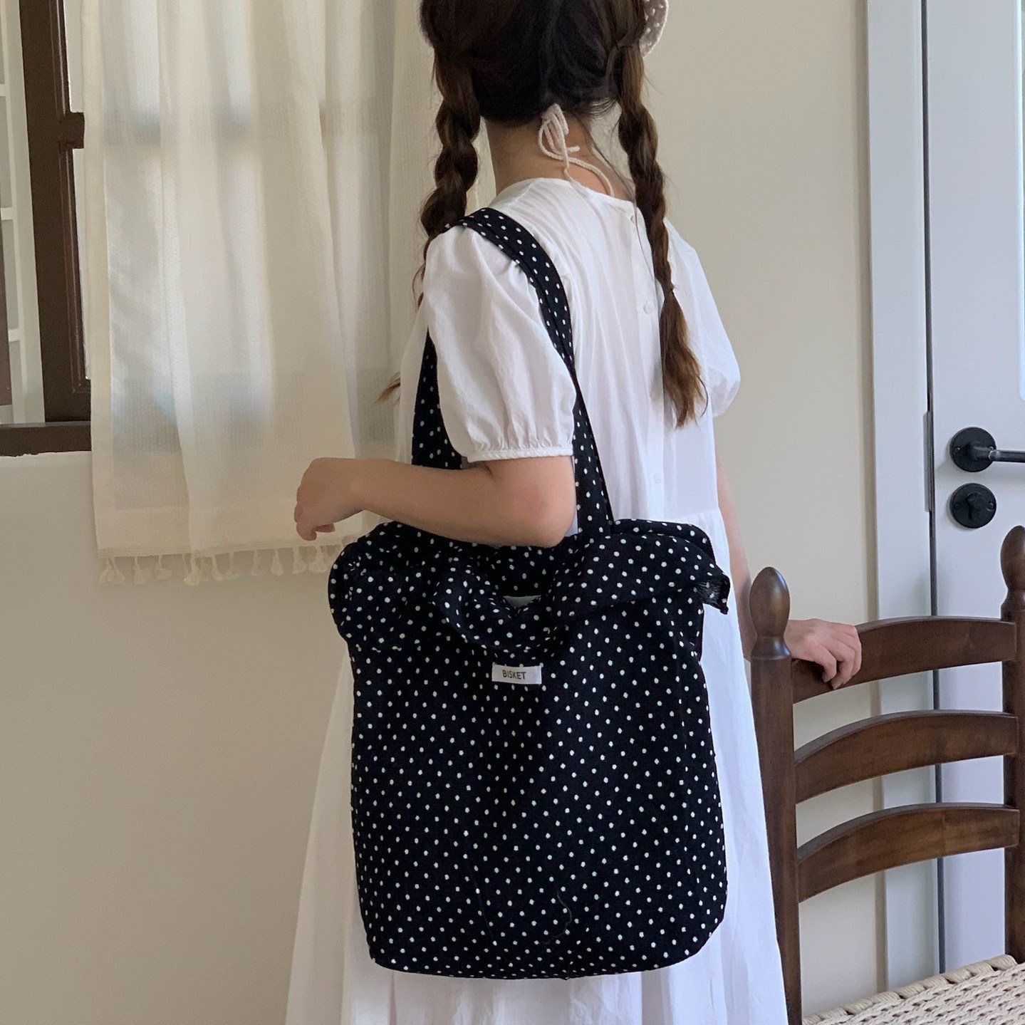 Shopping Bags, Ecology Bags - トートバッグ　エコバッグ　大容量　ドット柄 (T)