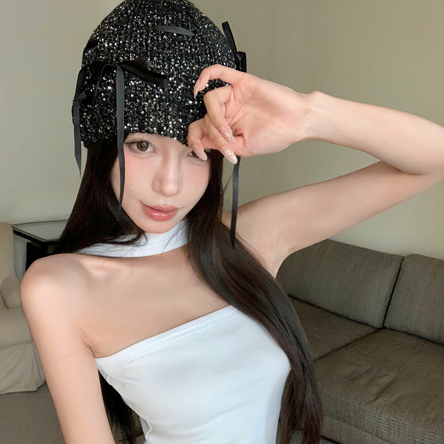 リボン付きニット帽子 (T)