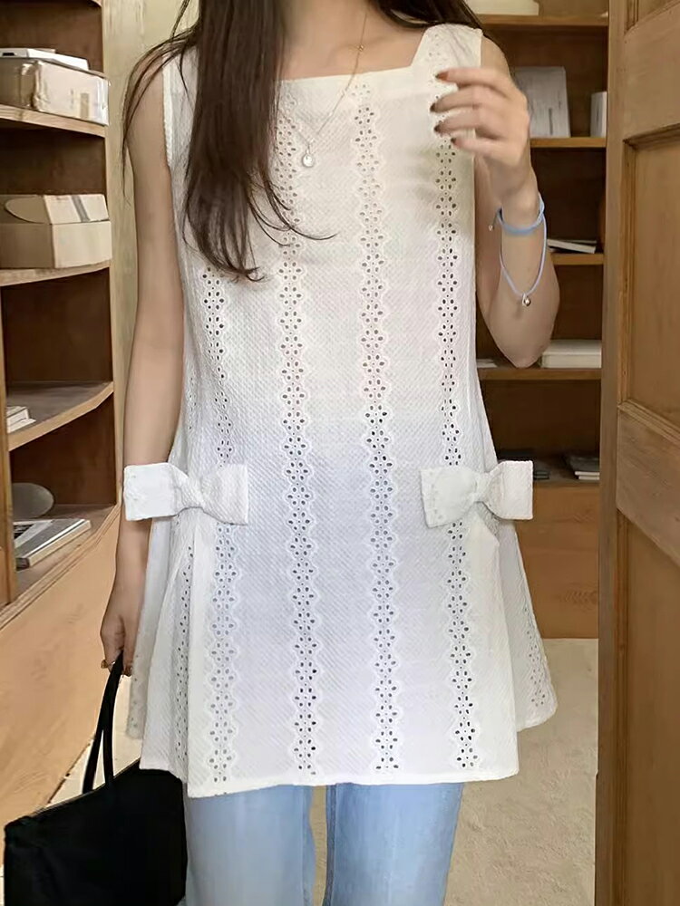 リボンブラウス　袖なし　シャツ (T)