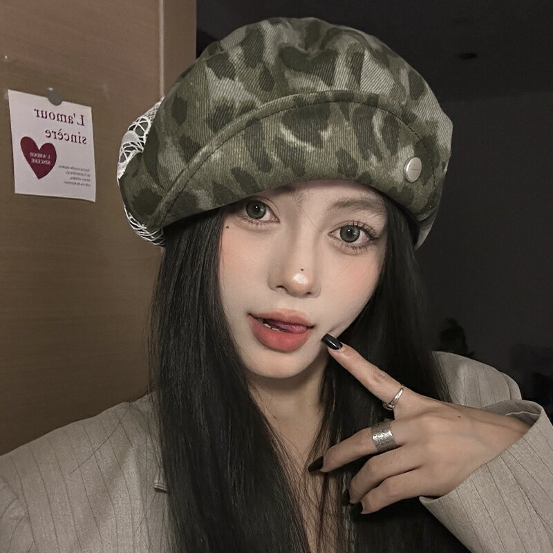 キャスケット帽子 レディース 韓国ファッション デザイン レース 迷彩 (T)
