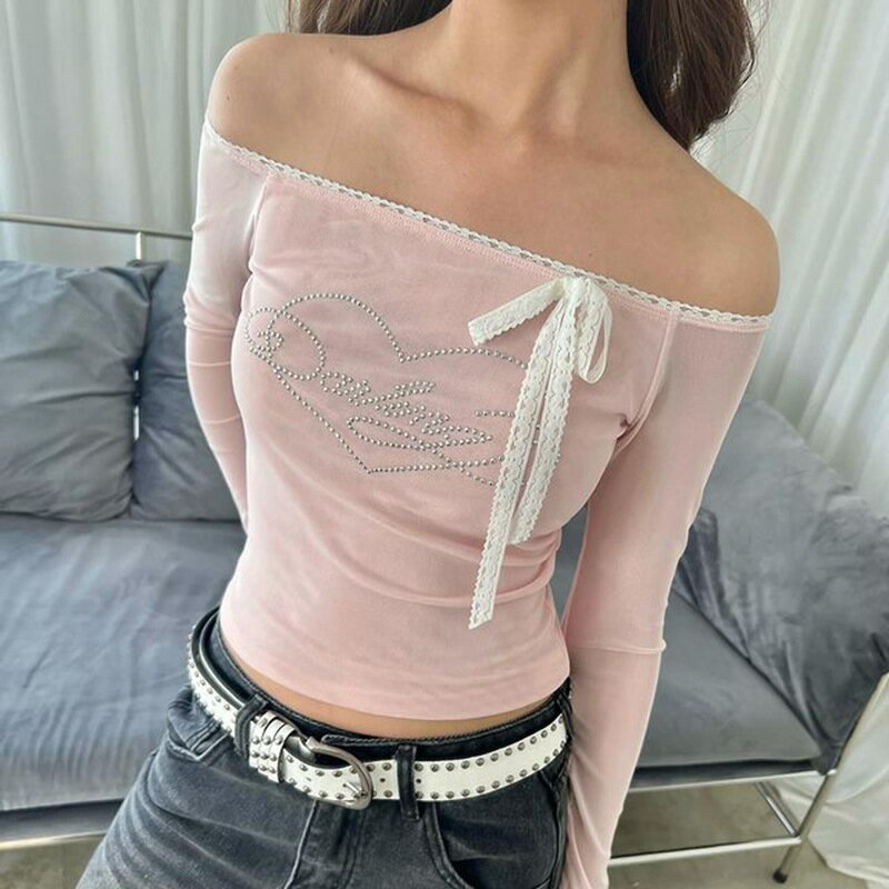 リボン付き長袖Tシャツ