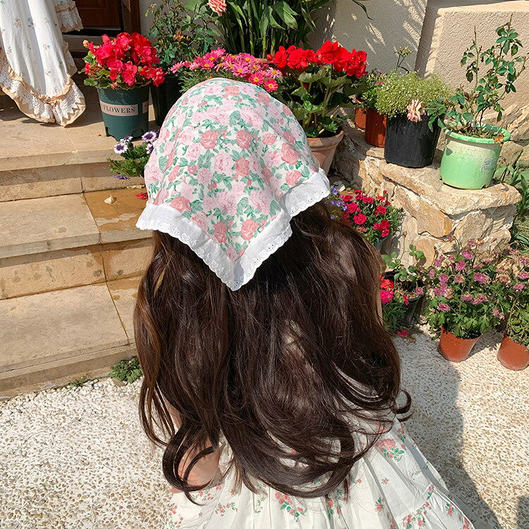 三角スカーフ　ヘアバンド　花柄 (T)