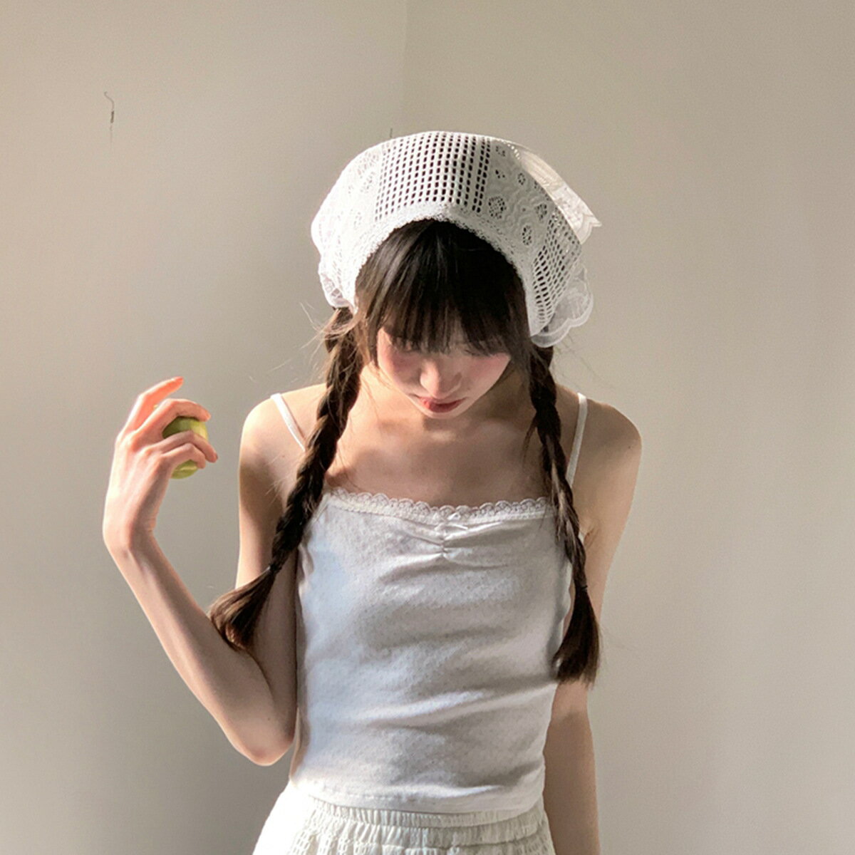 三角スカーフ　ヘアバンド　かわいい　INS　春夏　韓国ファッション　レース (T)