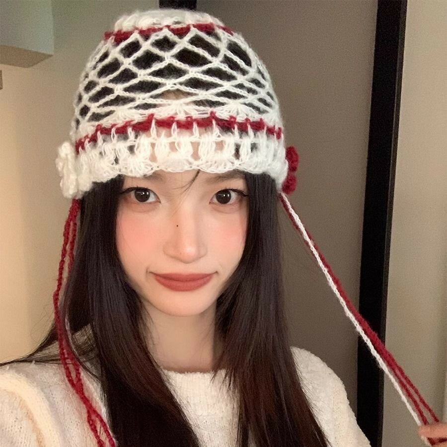 ニットキャップ　リボン付き (T)