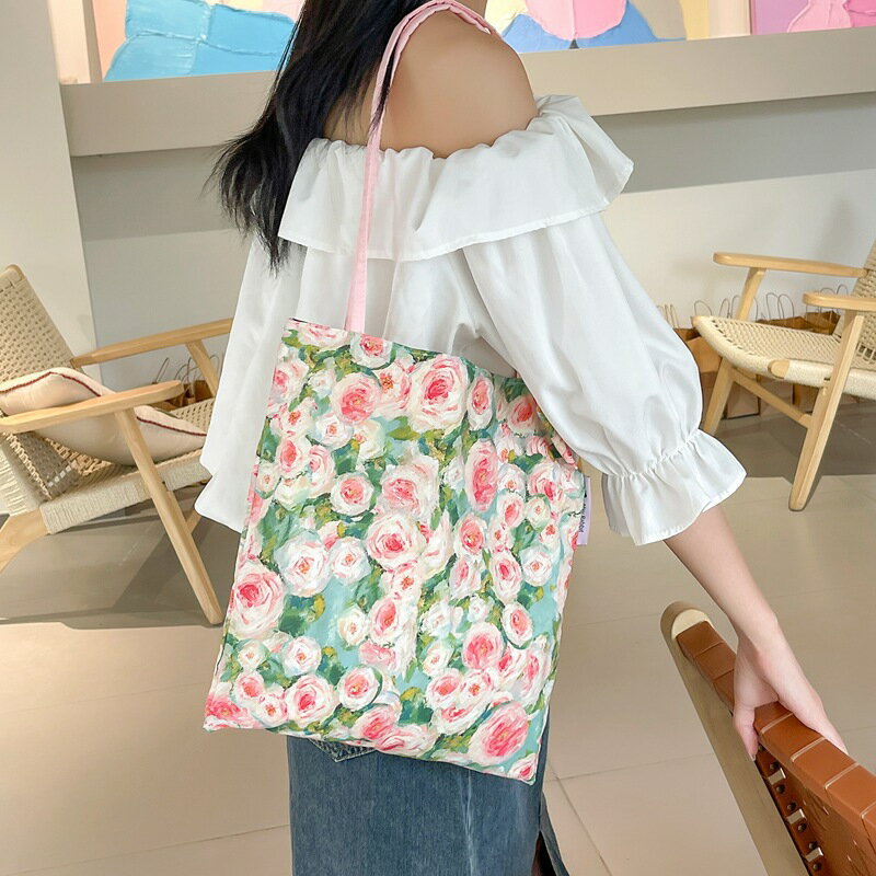 トートバッグ　エコバッグ　大容量　花柄 (T)