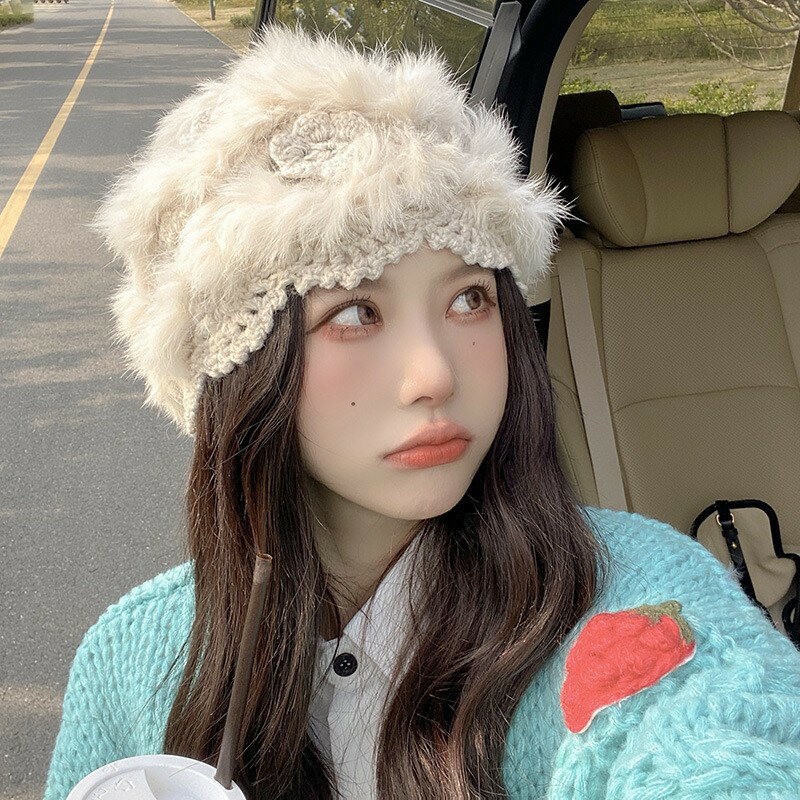 ファー付きニット帽子 (T)