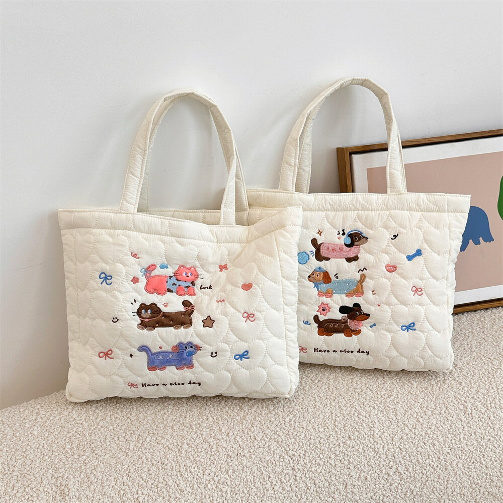 猫と犬の刺繍トートバッグ (T)