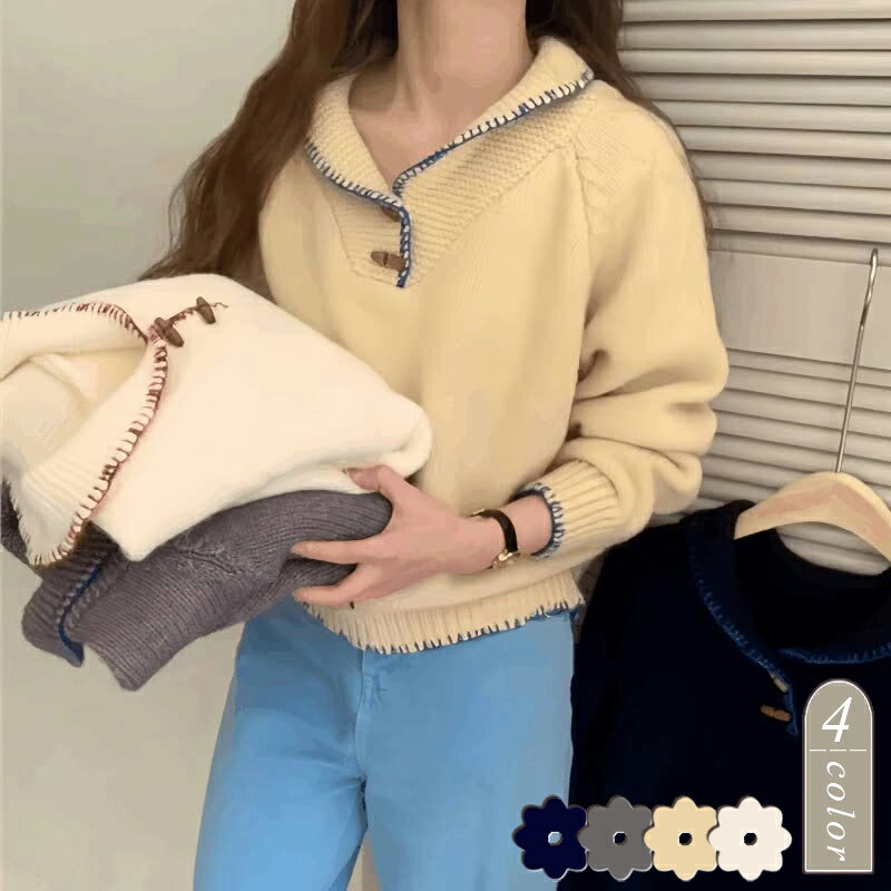 Long-Sleeved Knit - ニットトップス セーター デザイン 韓国ファッション かわいい (T)