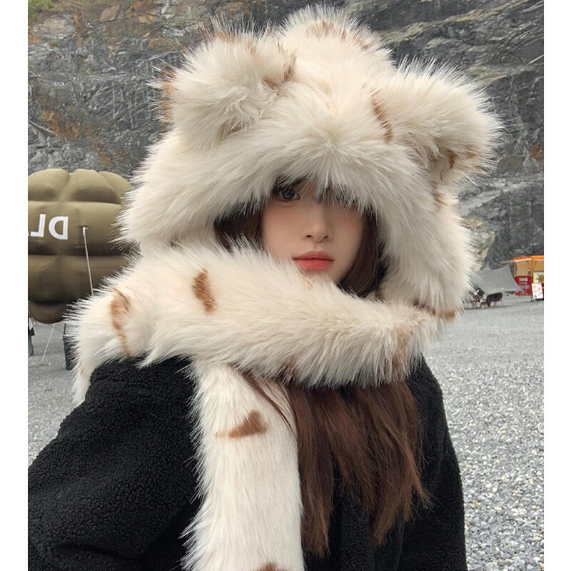 クマ帽子 マフラー ファー レディース (T)