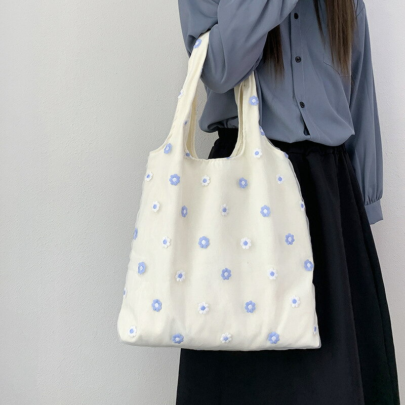 花柄エコバッグ トートバッグ キャンバスバッグ (T)